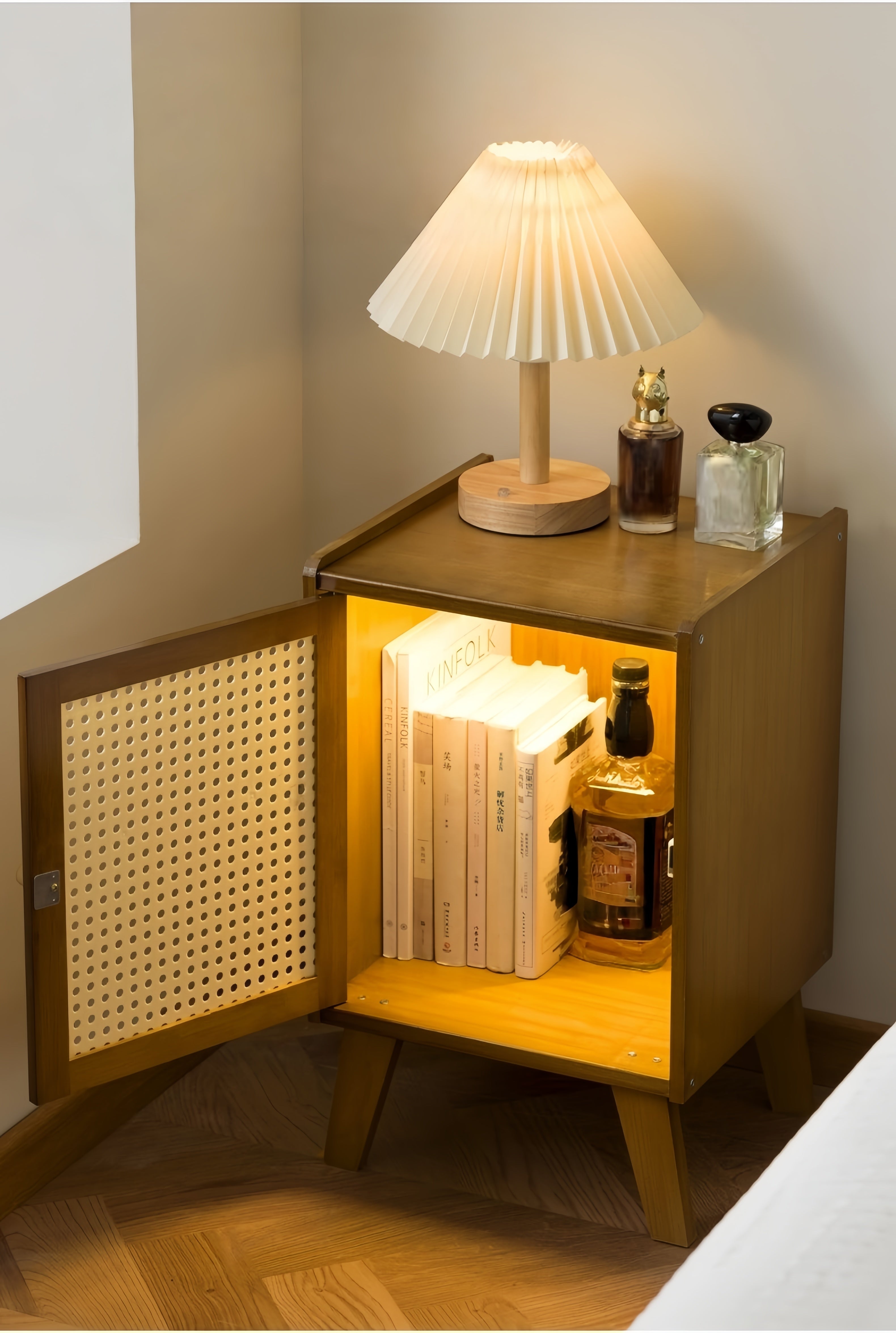 Creamy-Style Bamboo Nightstand – Small Bedroom Storage Cabinet