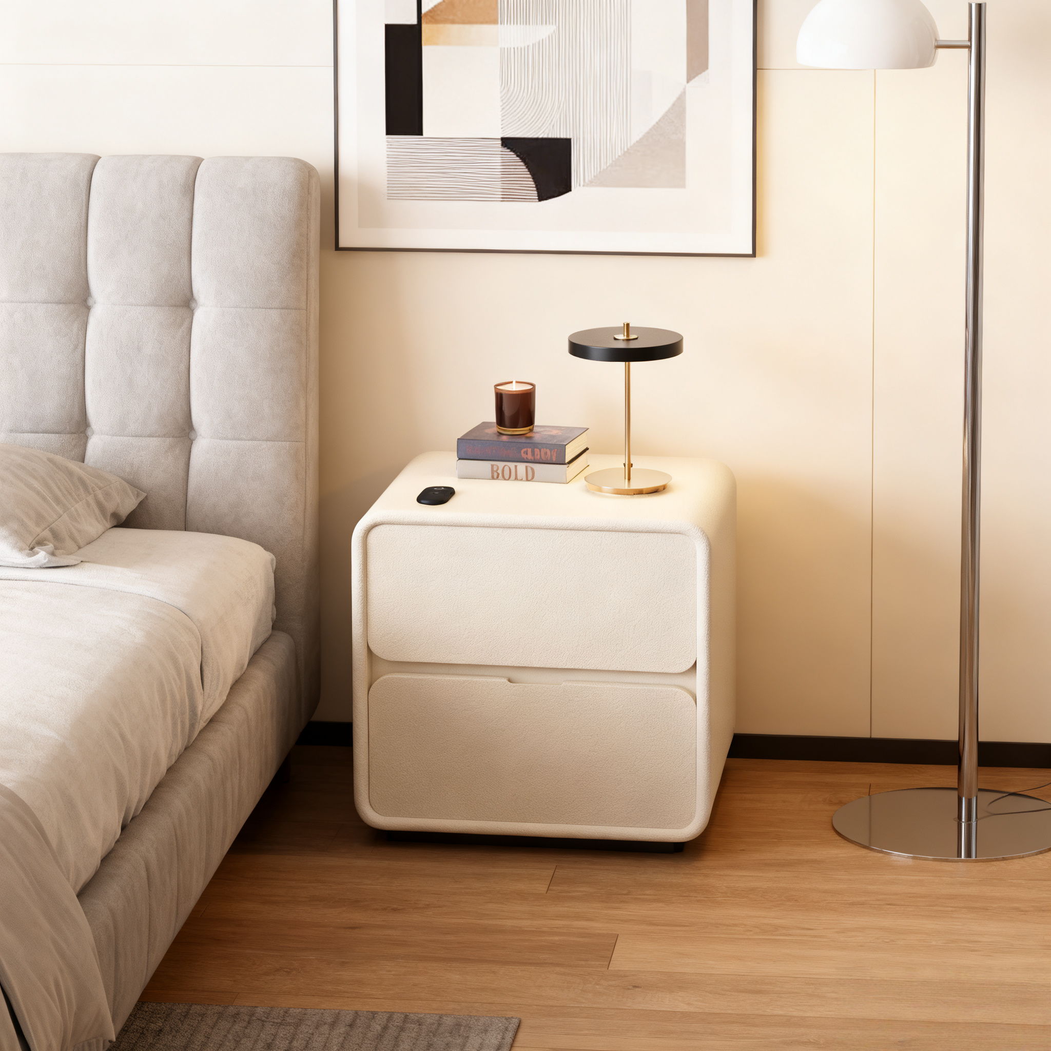 Solid Wood Nightstand – Modern Minimalist Bedside Storage Cabinet