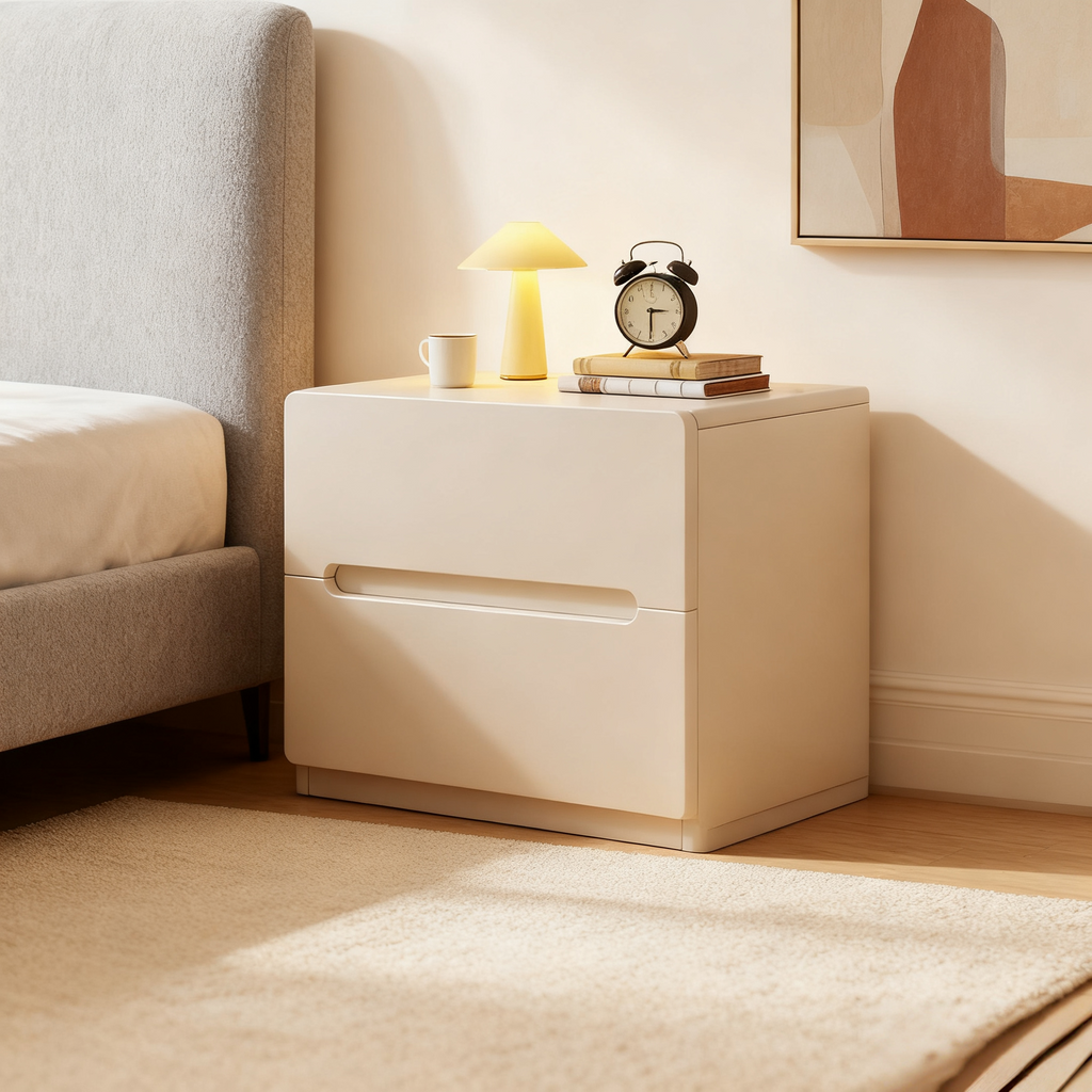 Solid Wood Nightstand – Vintage-Inspired Small Bedroom Storage Cabinet