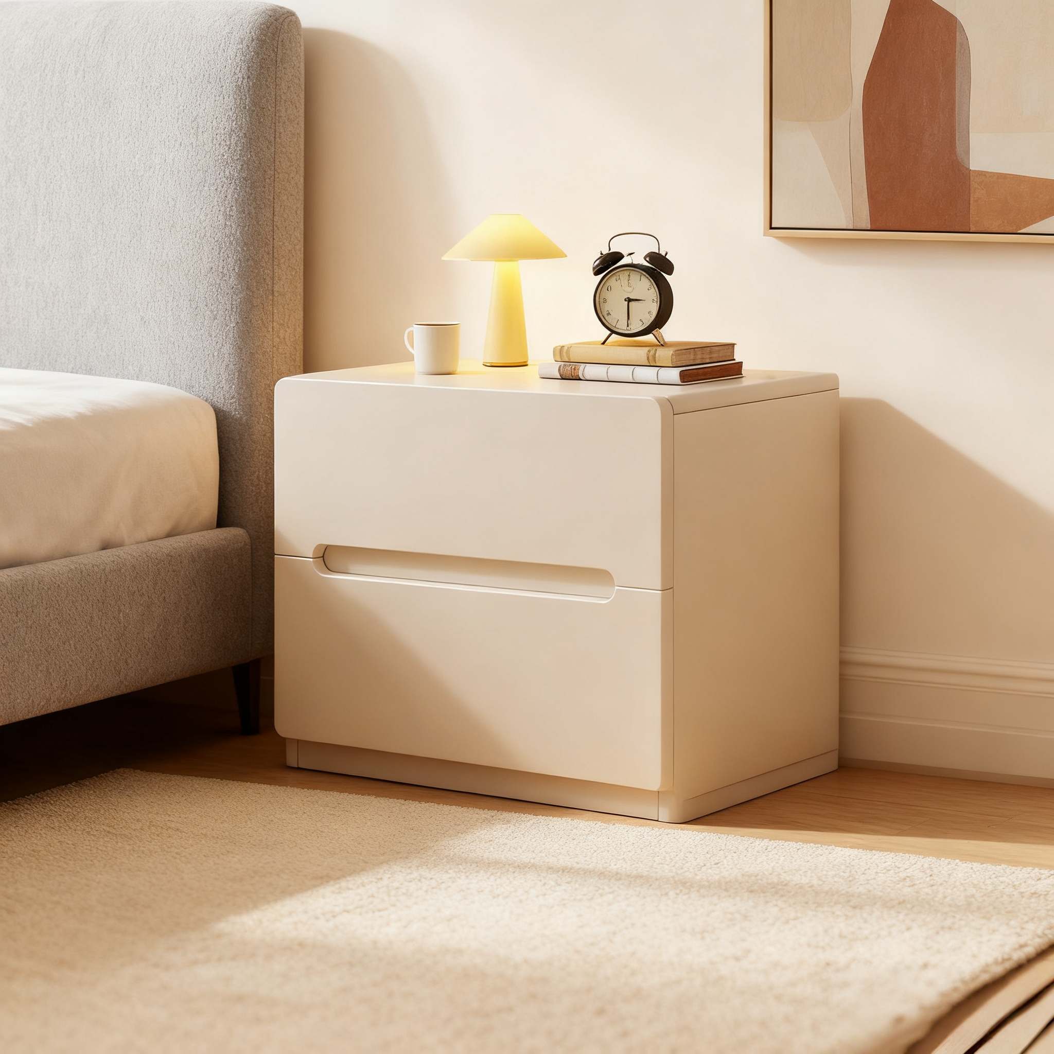 Solid Wood Nightstand – Vintage-Inspired Small Bedroom Storage Cabinet