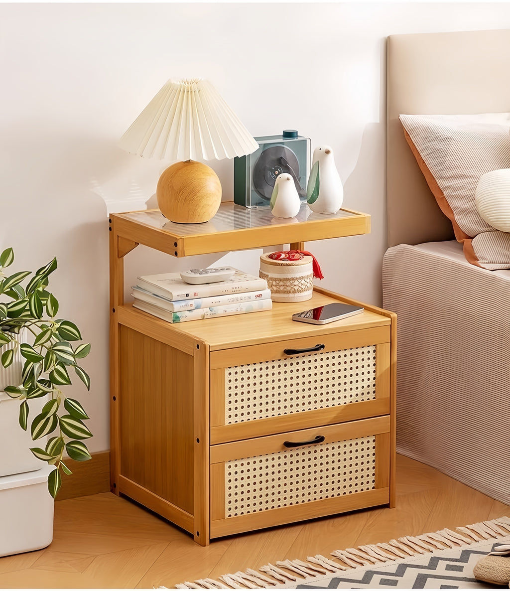 Narrow Bamboo Nightstand – Small Bedside Storage Cabinet