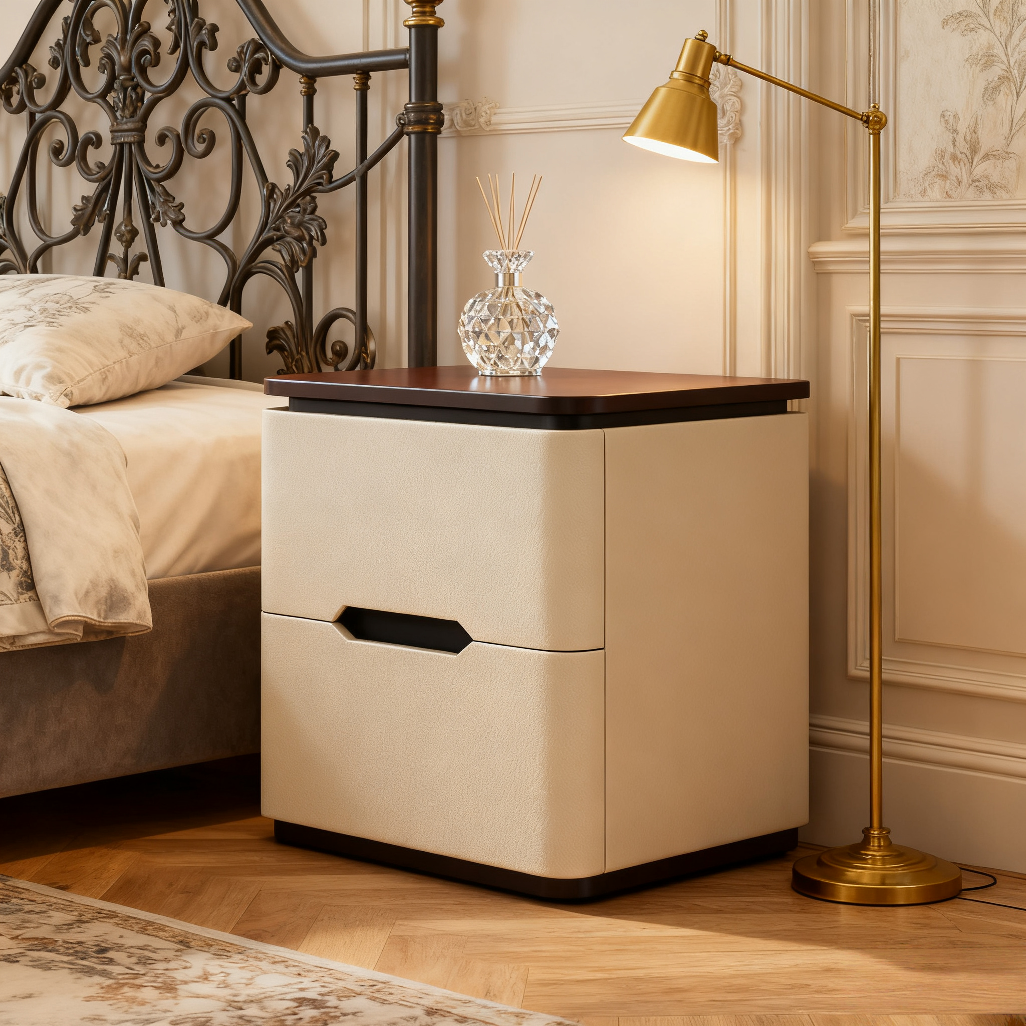 Solid Wood Nightstand – Modern Minimalist Bedside Storage Cabinet