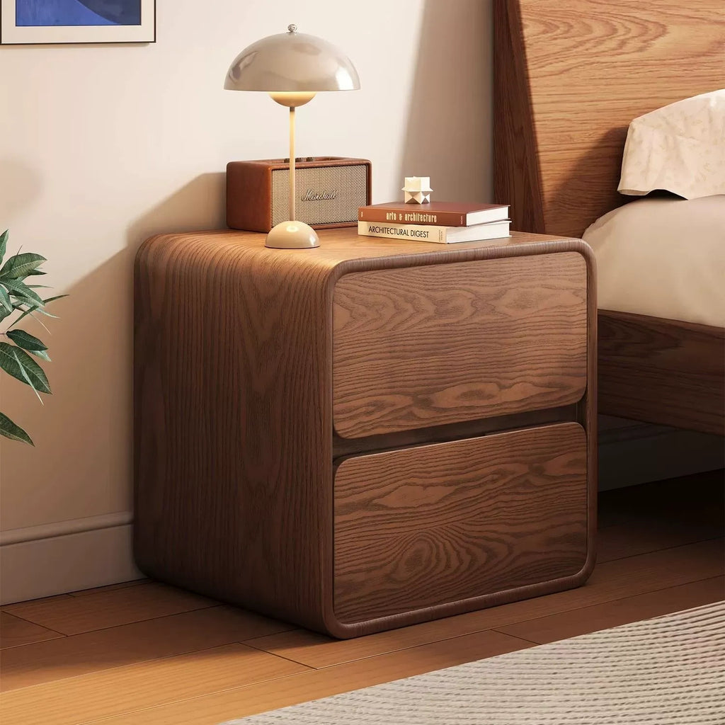 Solid Wood Nightstand – Modern Minimalist Bedside Storage Cabinet