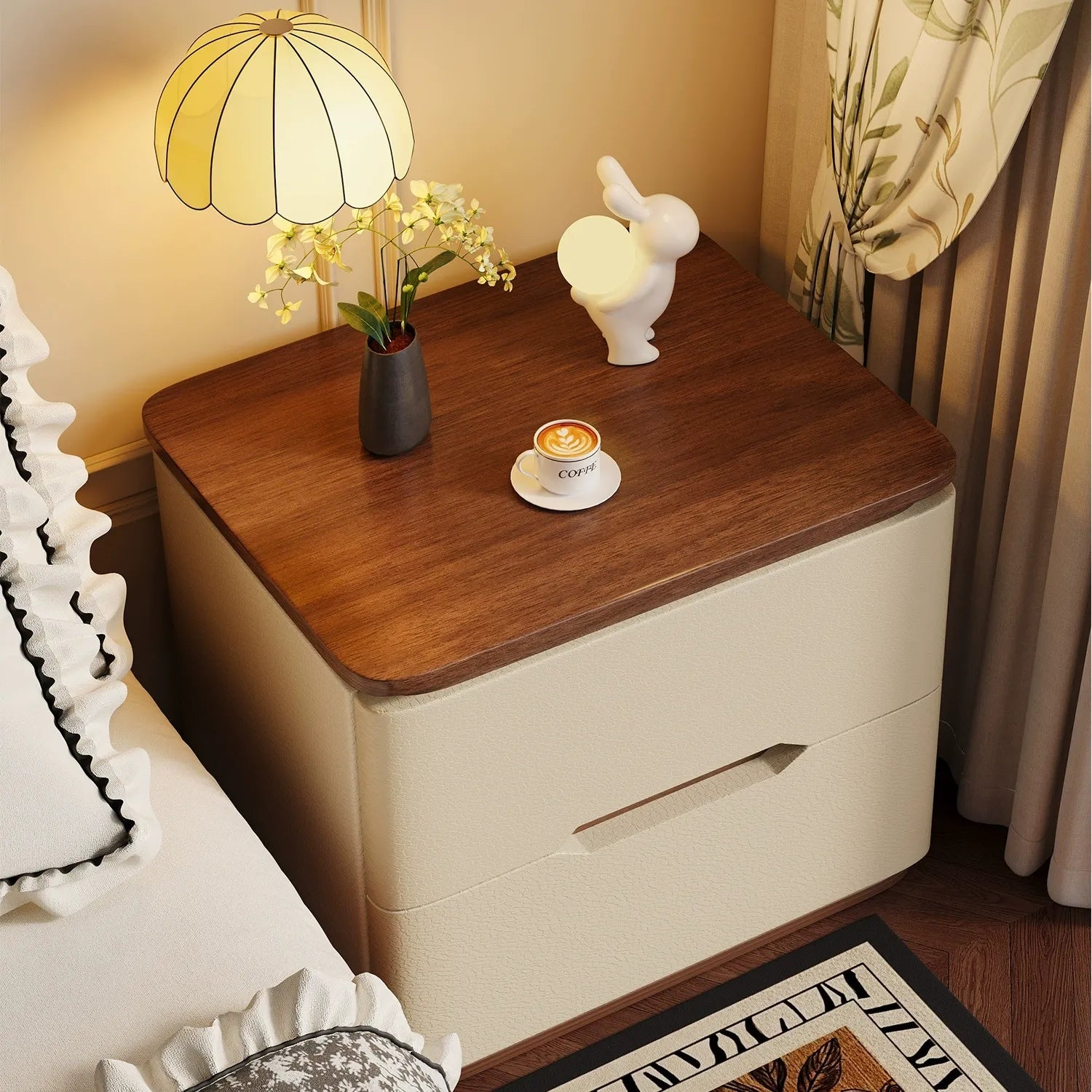 Solid Wood Nightstand – Modern Minimalist Bedside Storage Cabinet