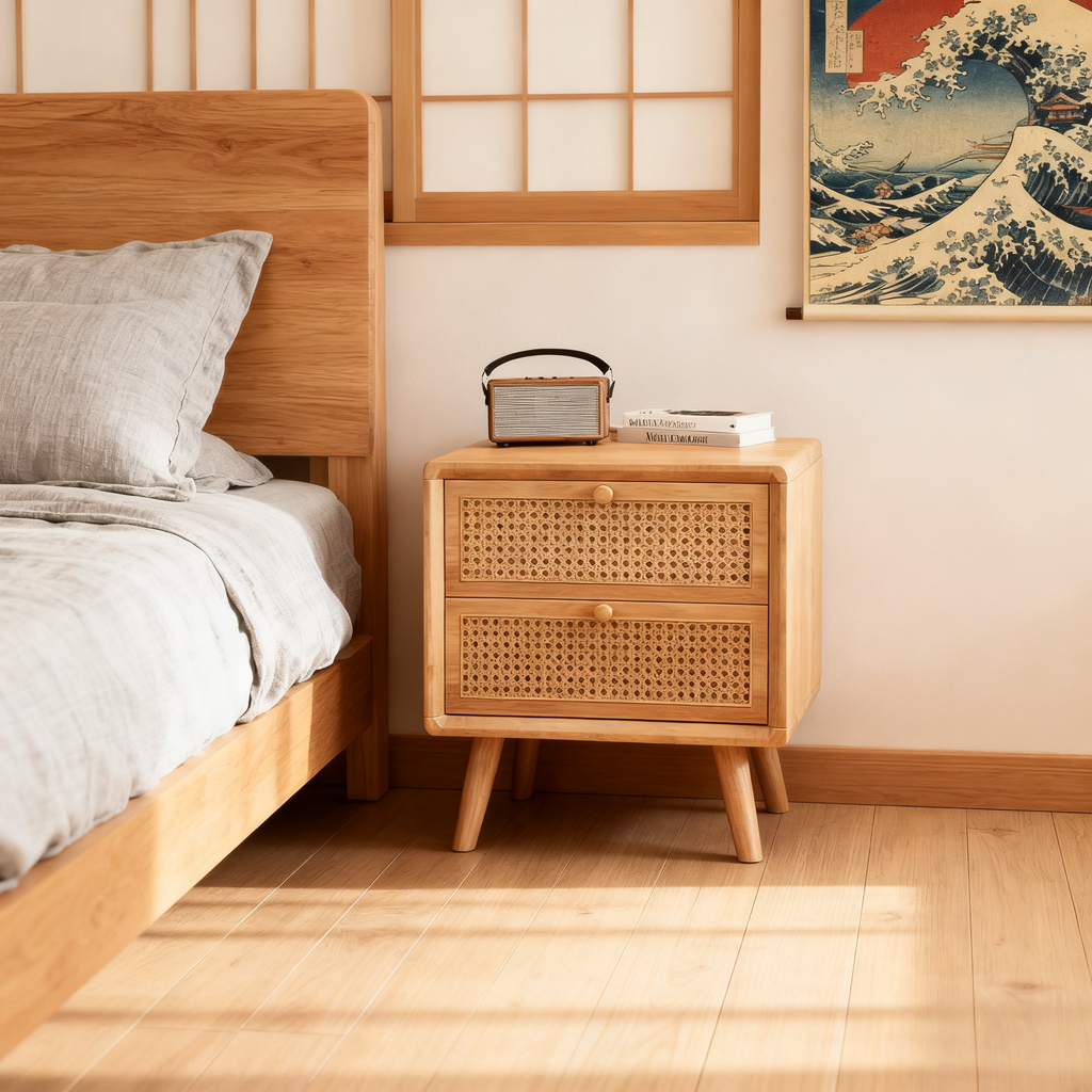 Solid Wood 2-Drawer Nightstand – Modern Chinese Style