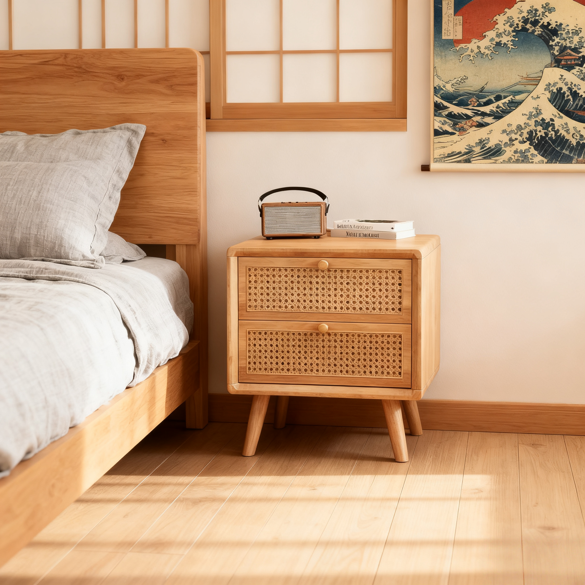 Solid Wood 2-Drawer Nightstand – Modern Chinese Style