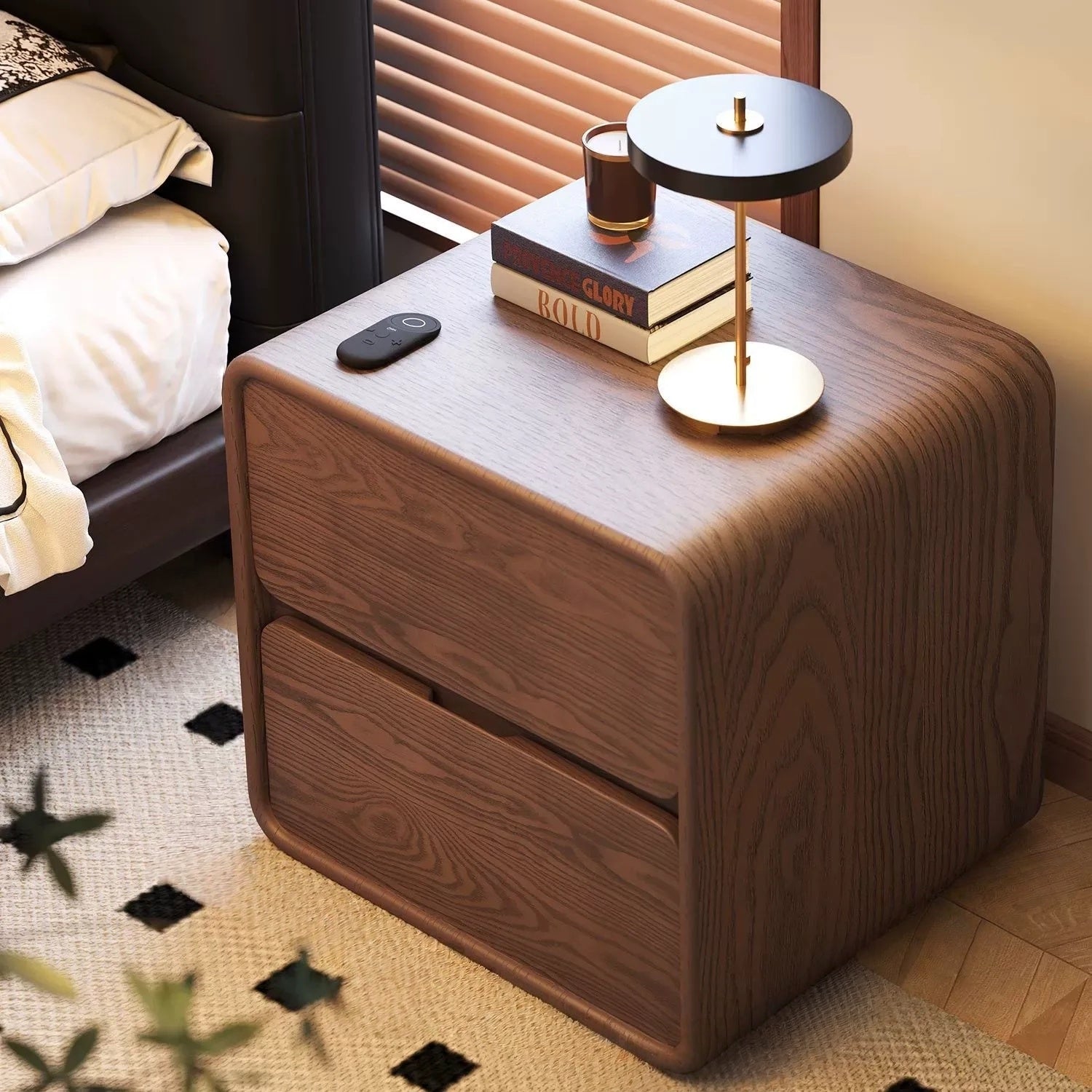 Solid Wood Nightstand – Modern Minimalist Bedside Storage Cabinet