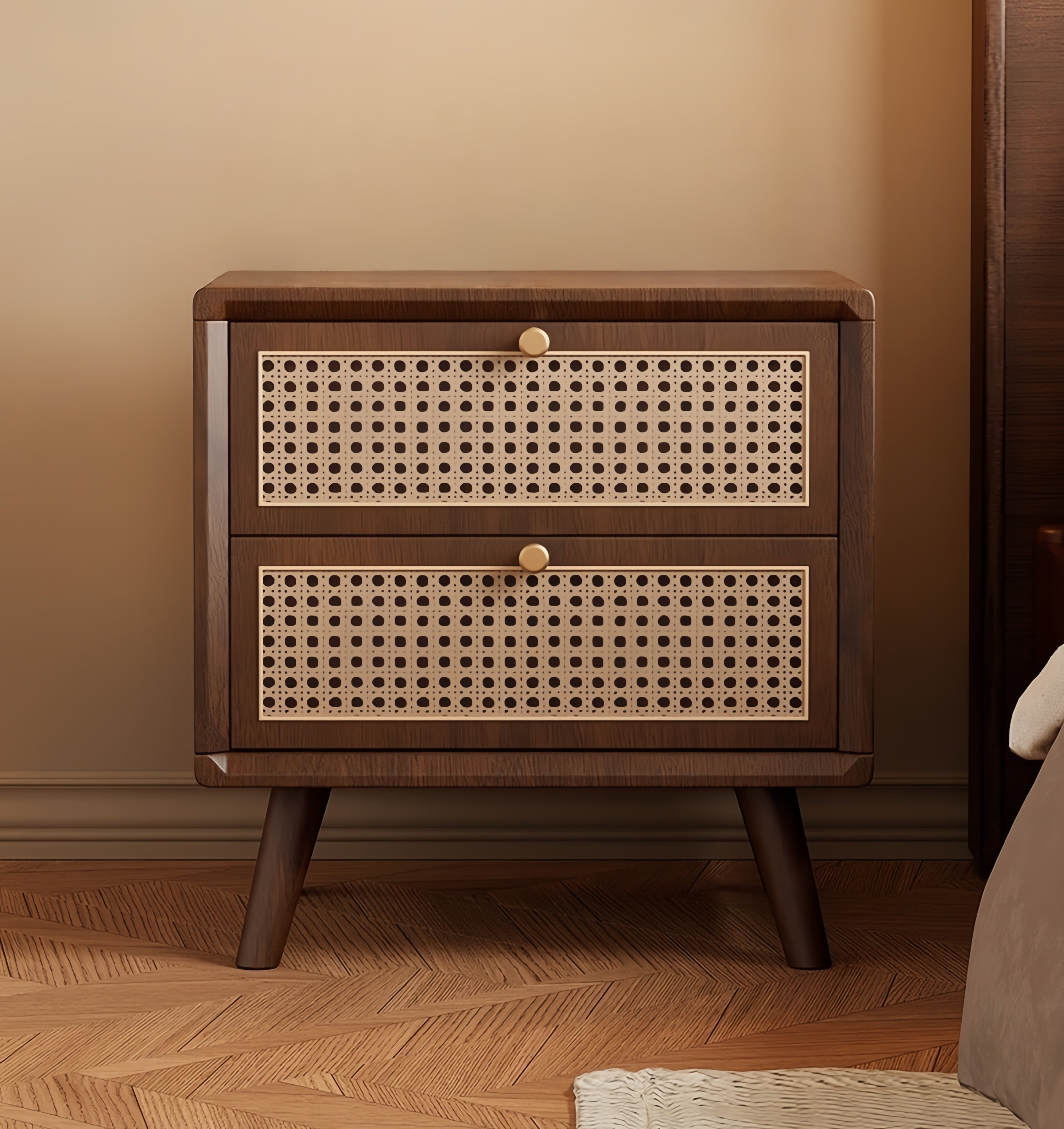 Solid Wood 2-Drawer Nightstand – Modern Chinese Style