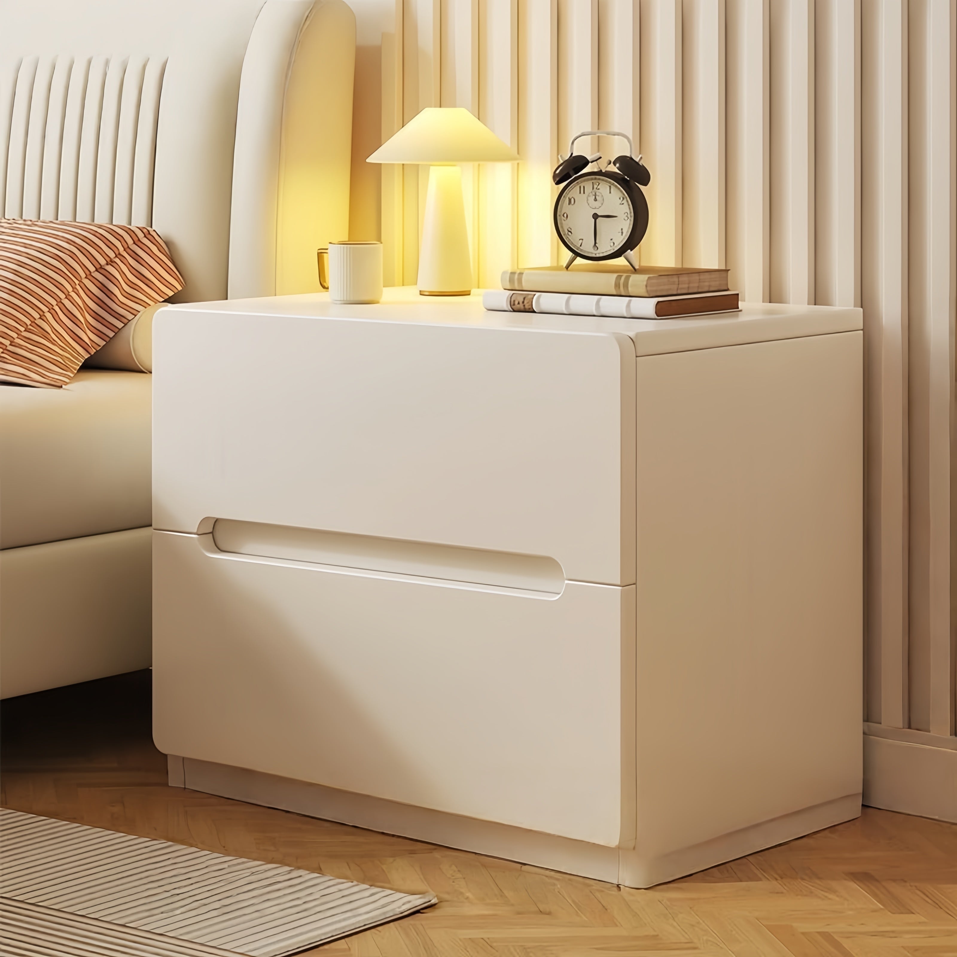 Solid Wood Nightstand – Vintage-Inspired Small Bedroom Storage Cabinet