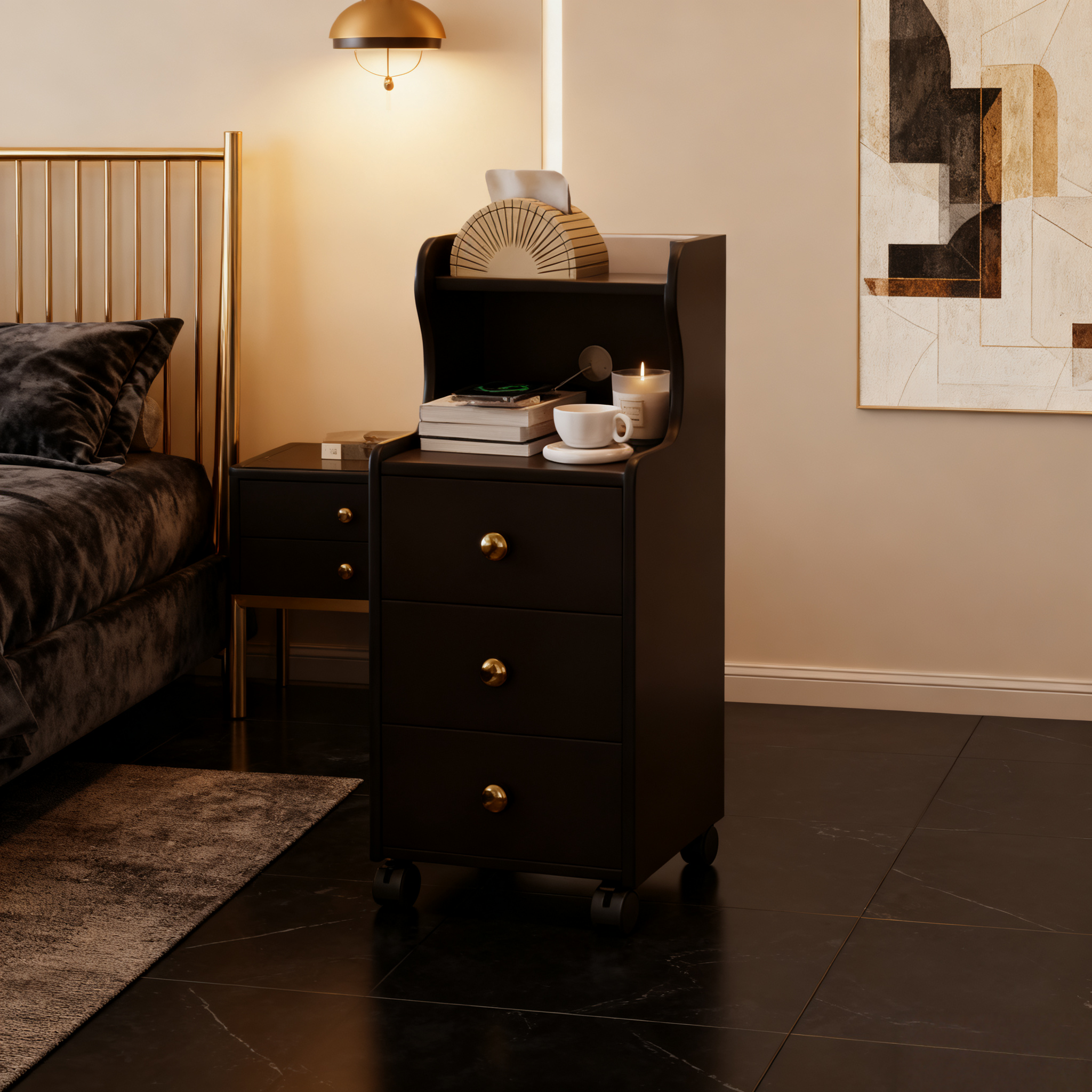 Solid Wood Nightstand – Modern Chinese-Style 3-Drawer Bedside Cabinet