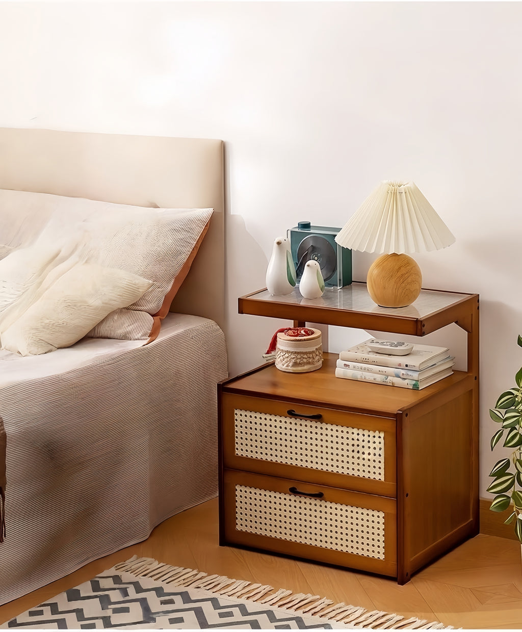 Narrow Bamboo Nightstand – Small Bedside Storage Cabinet