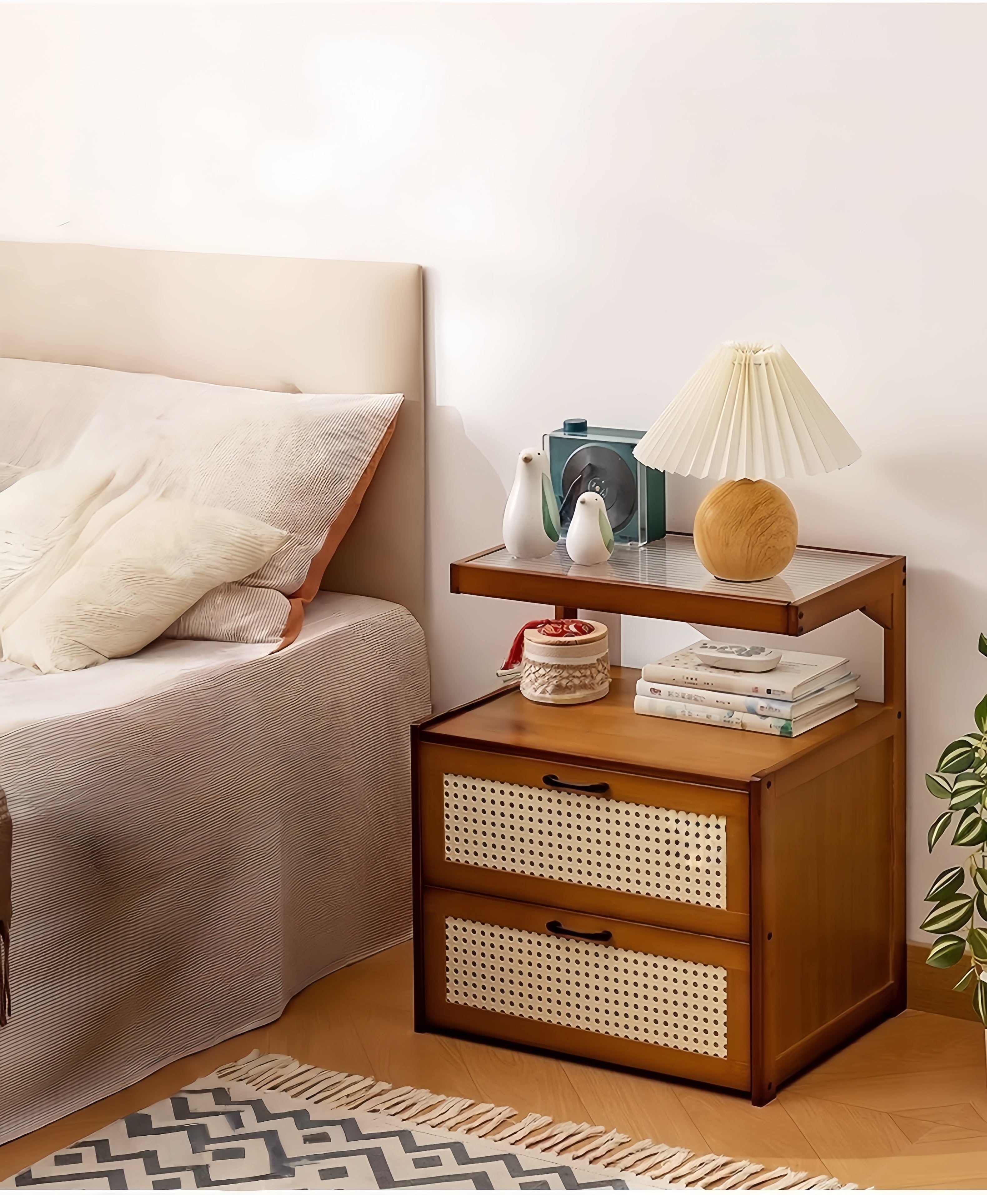 Narrow Bamboo Nightstand – Small Bedside Storage Cabinet