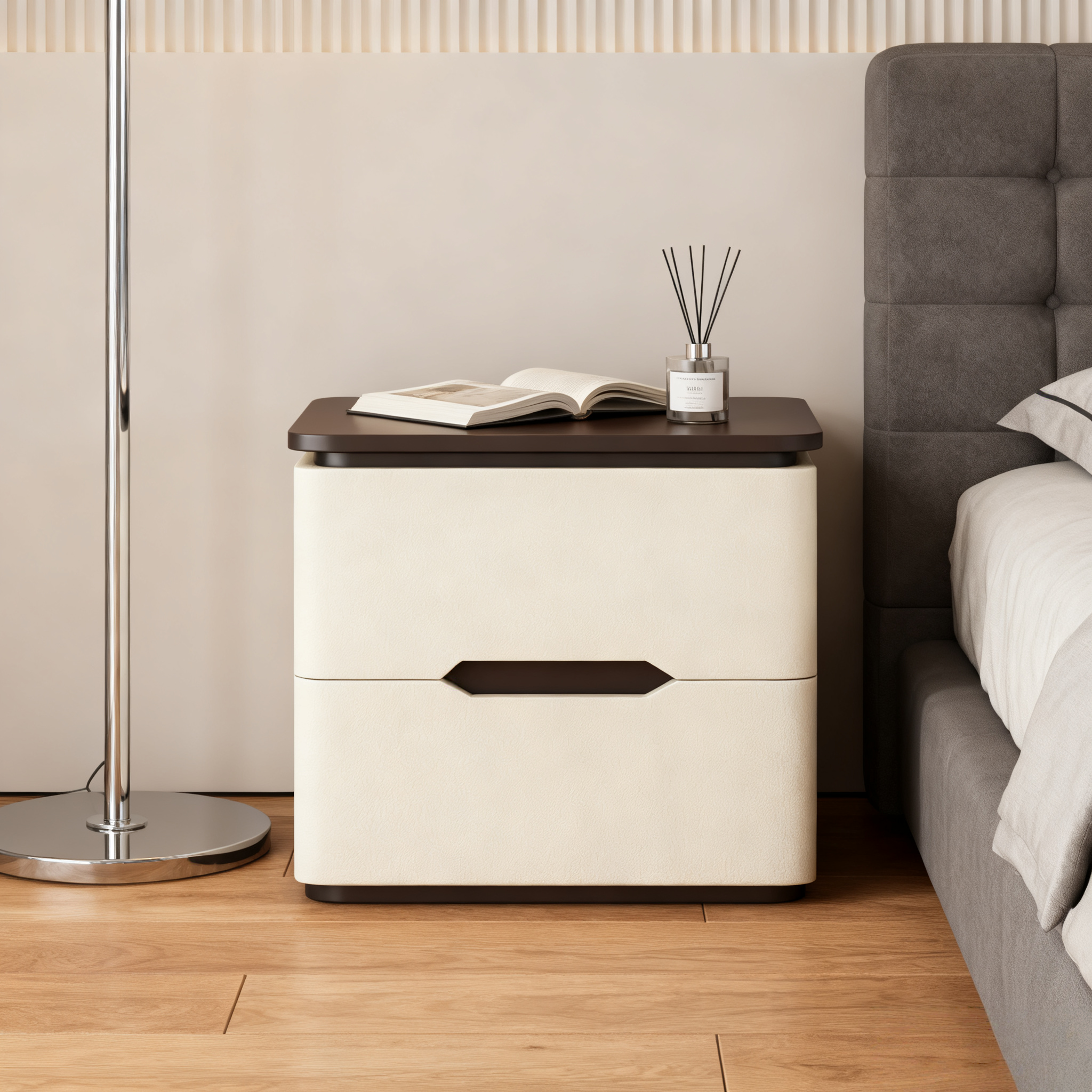 Solid Wood Nightstand – Modern Minimalist Bedside Storage Cabinet