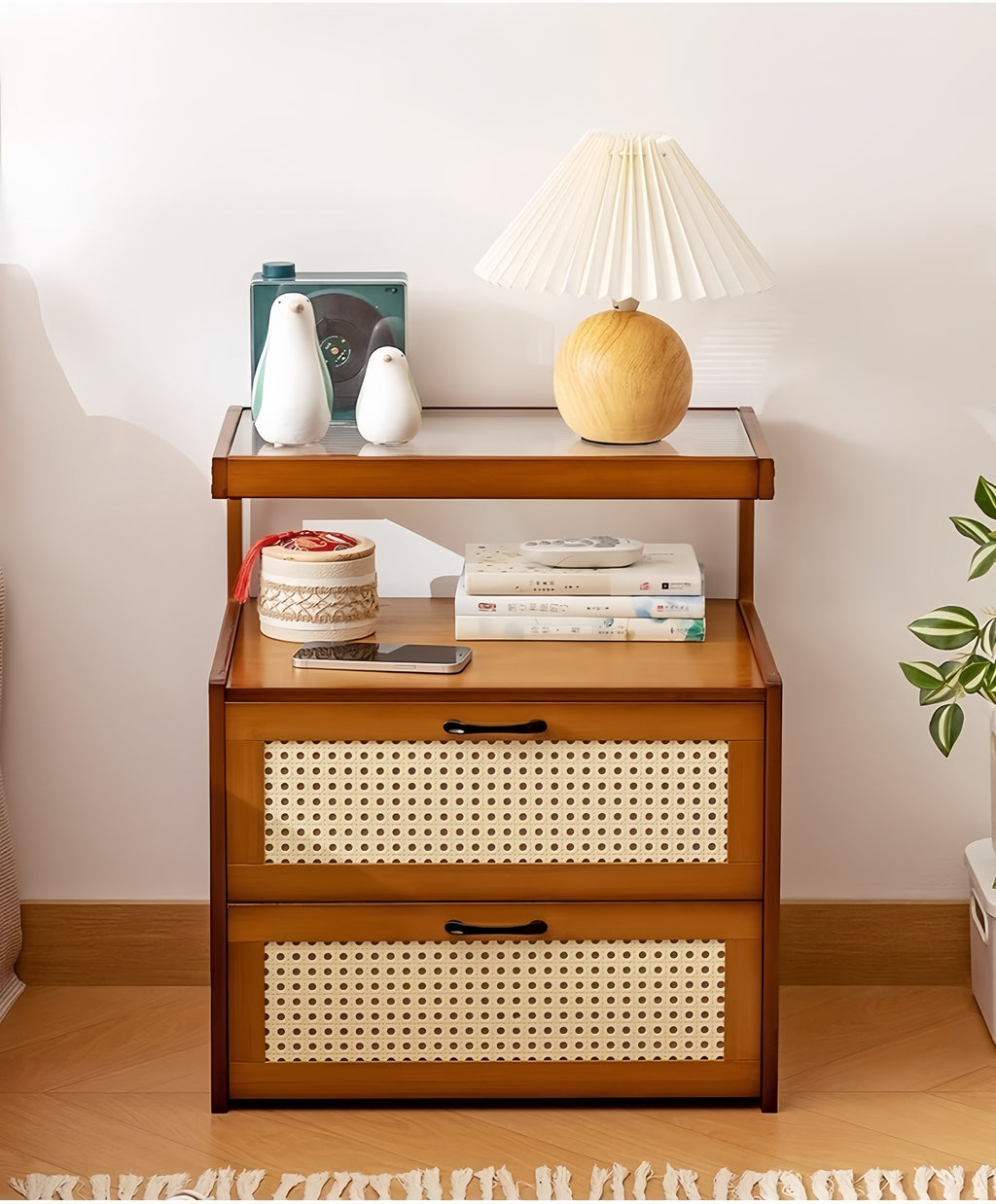 Narrow Bamboo Nightstand – Small Bedside Storage Cabinet