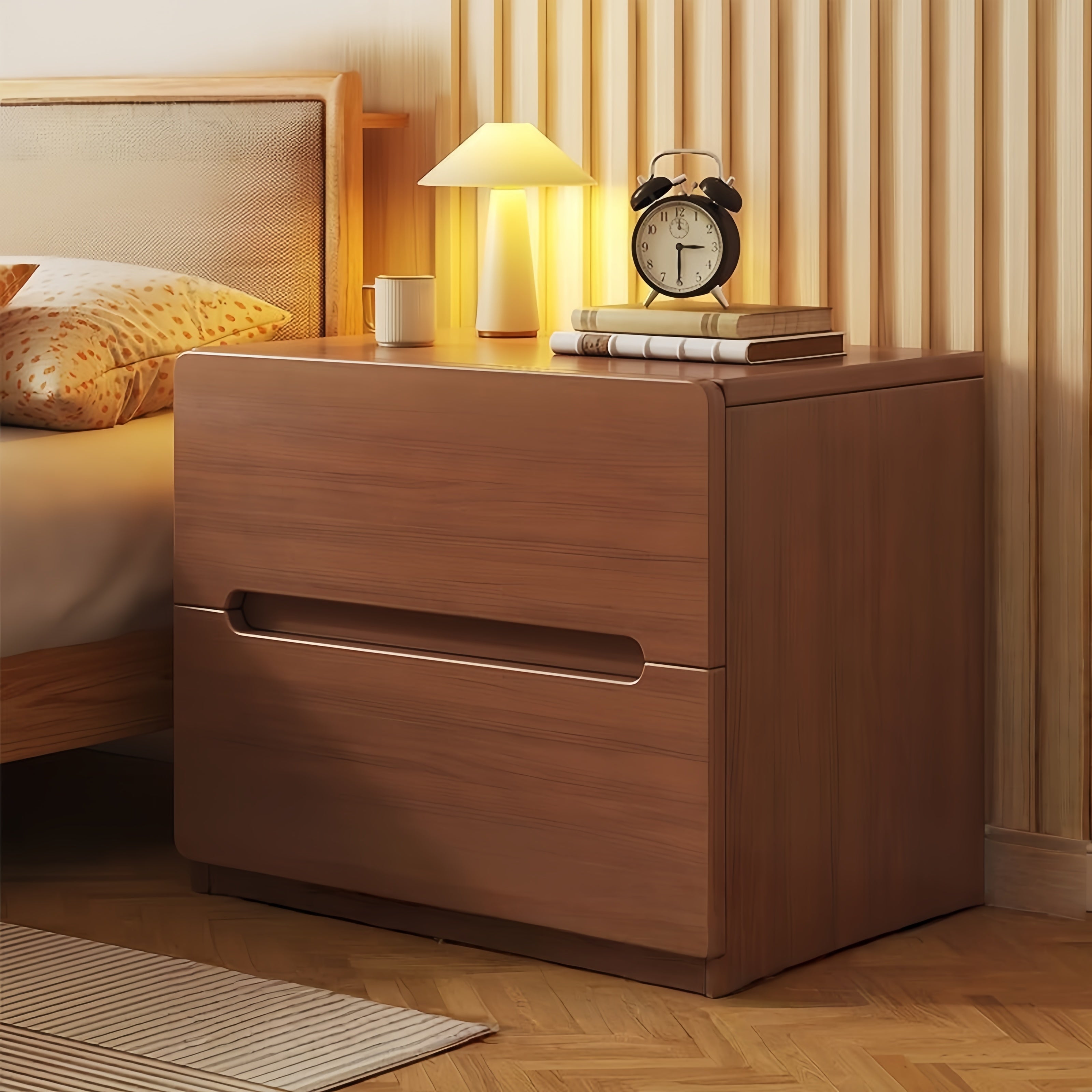 Solid Wood Nightstand – Vintage-Inspired Small Bedroom Storage Cabinet