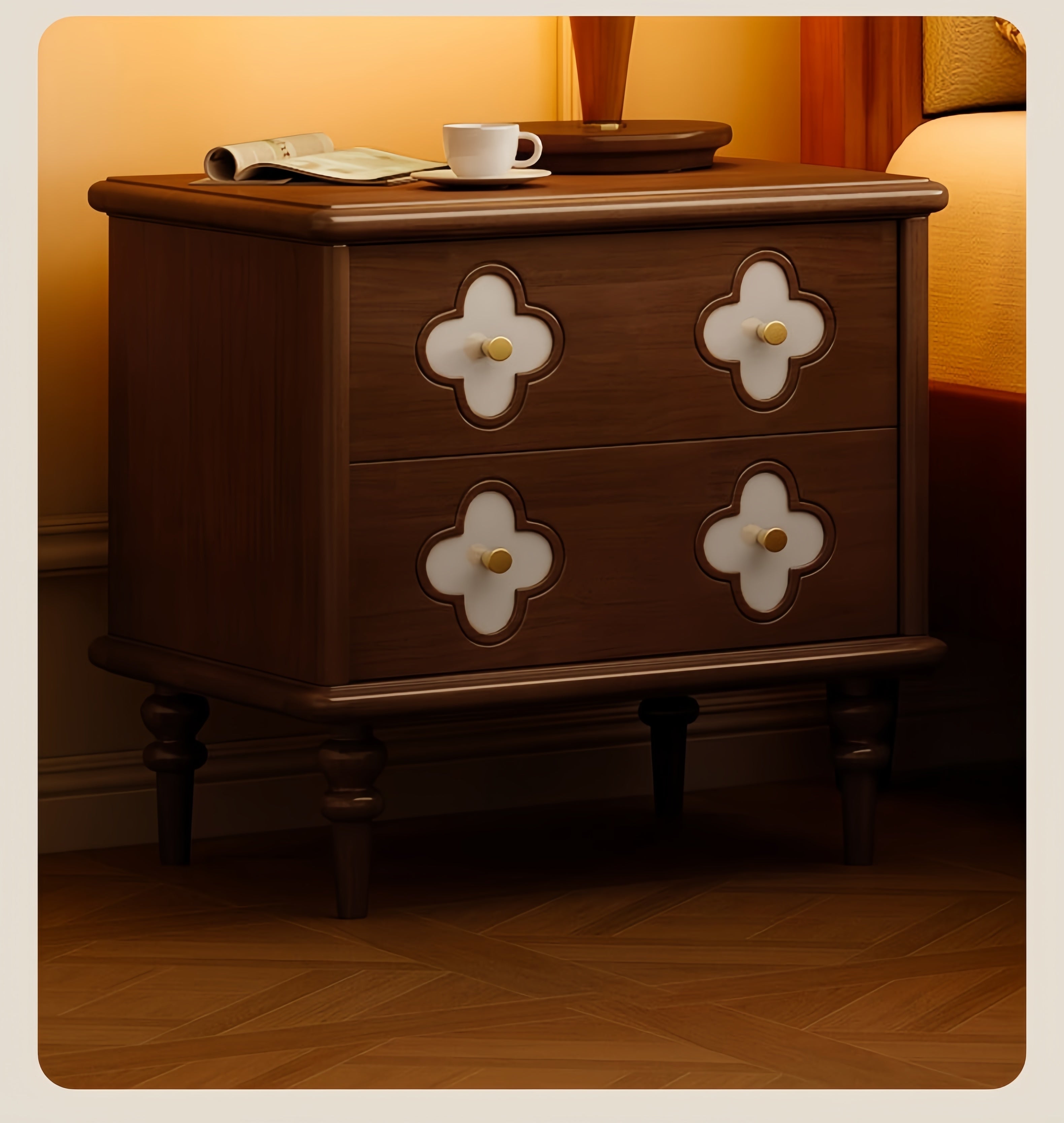 French Vintage Solid Wood Nightstand