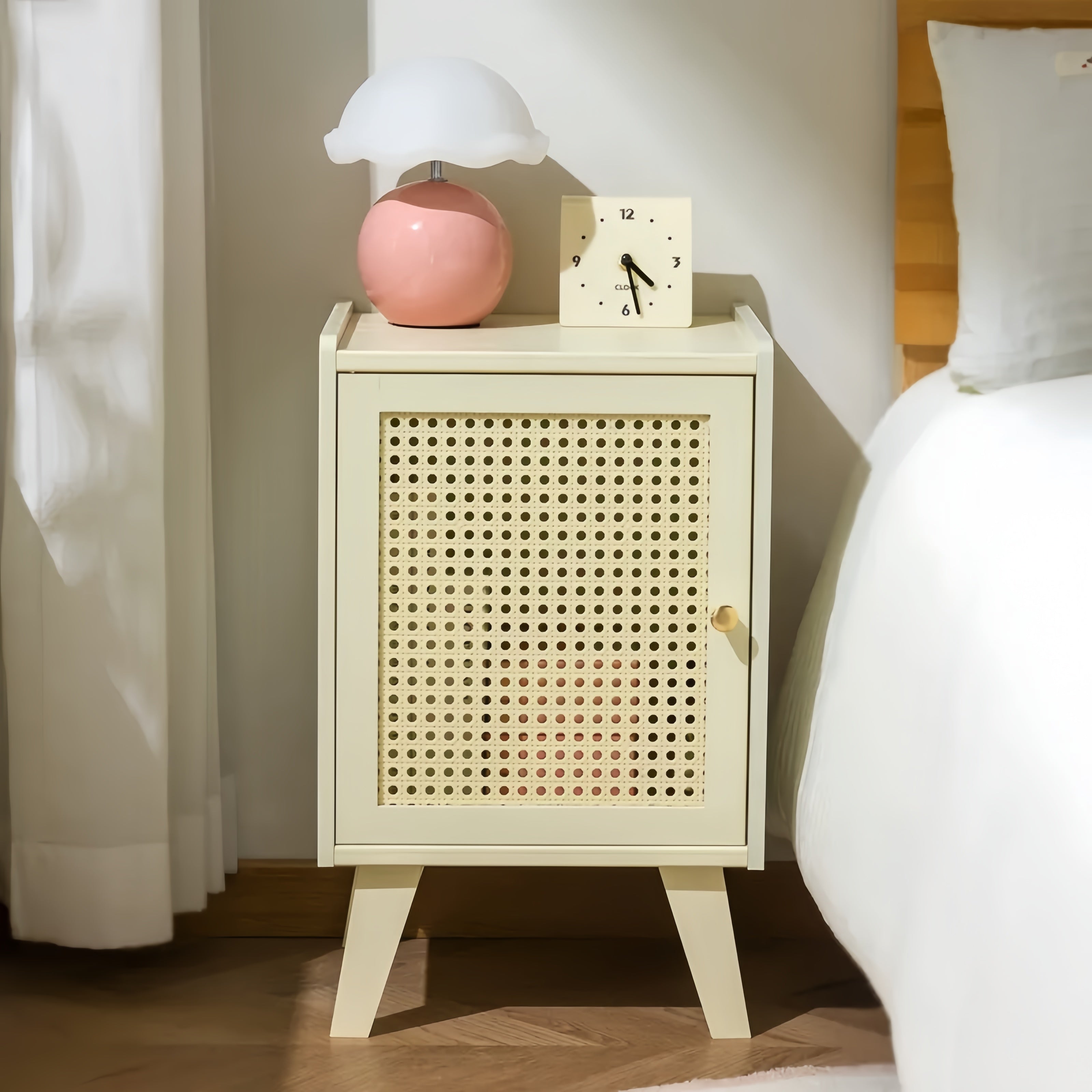 Creamy-Style Bamboo Nightstand – Small Bedroom Storage Cabinet
