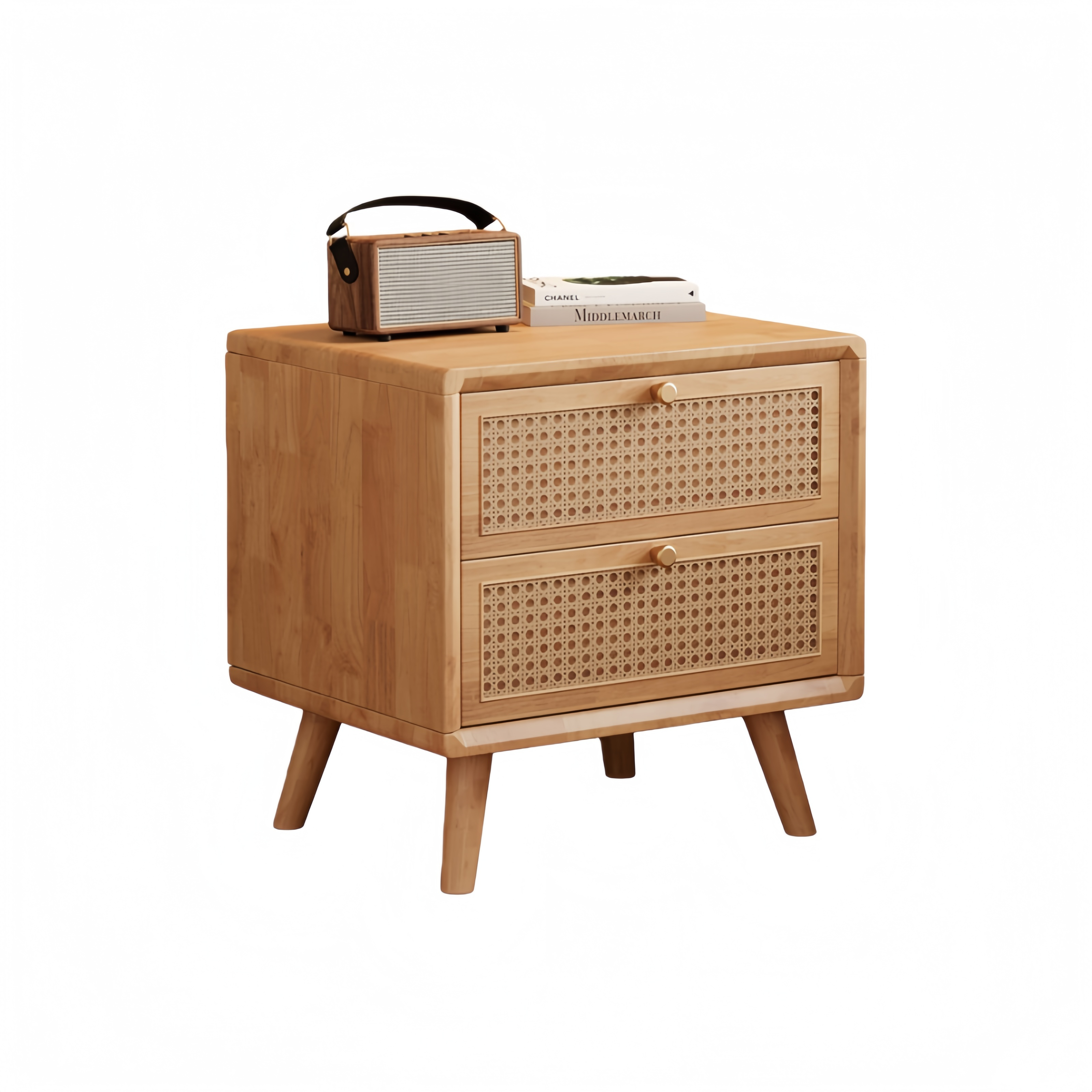 Solid Wood 2-Drawer Nightstand – Modern Chinese Style
