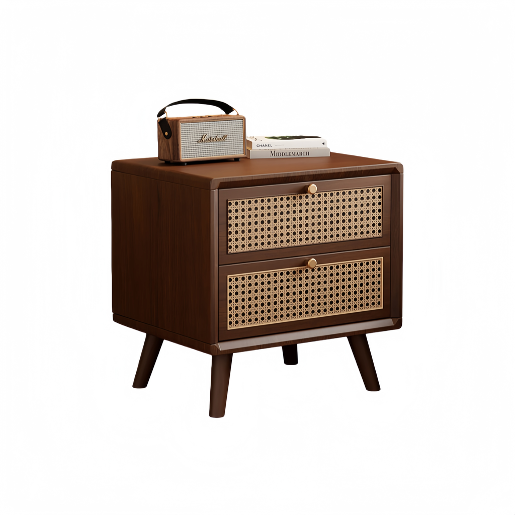Solid Wood 2-Drawer Nightstand – Modern Chinese Style