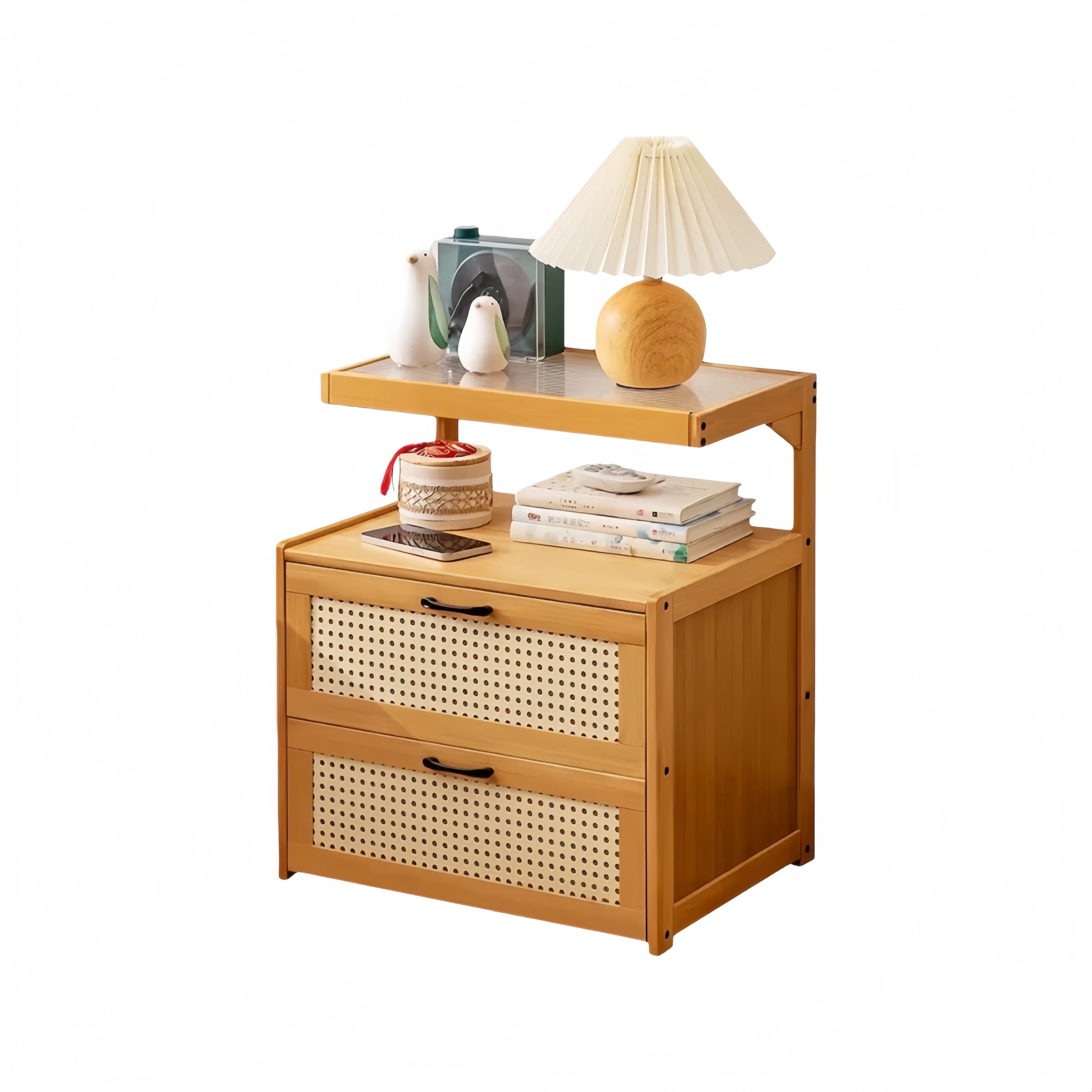 Narrow Bamboo Nightstand – Small Bedside Storage Cabinet