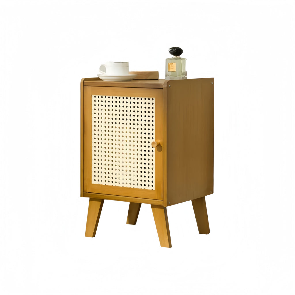 Creamy-Style Bamboo Nightstand – Small Bedroom Storage Cabinet