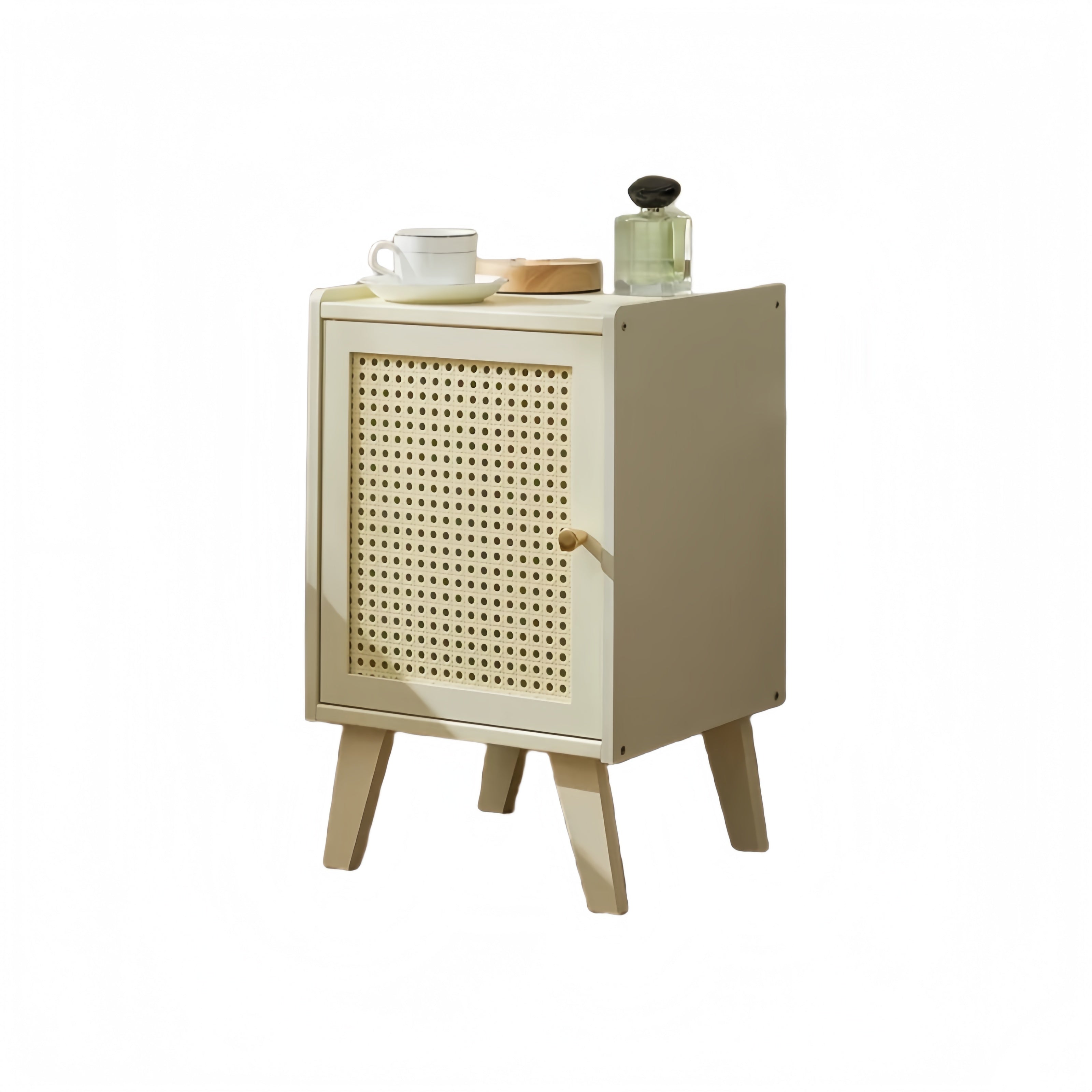 Creamy-Style Bamboo Nightstand – Small Bedroom Storage Cabinet